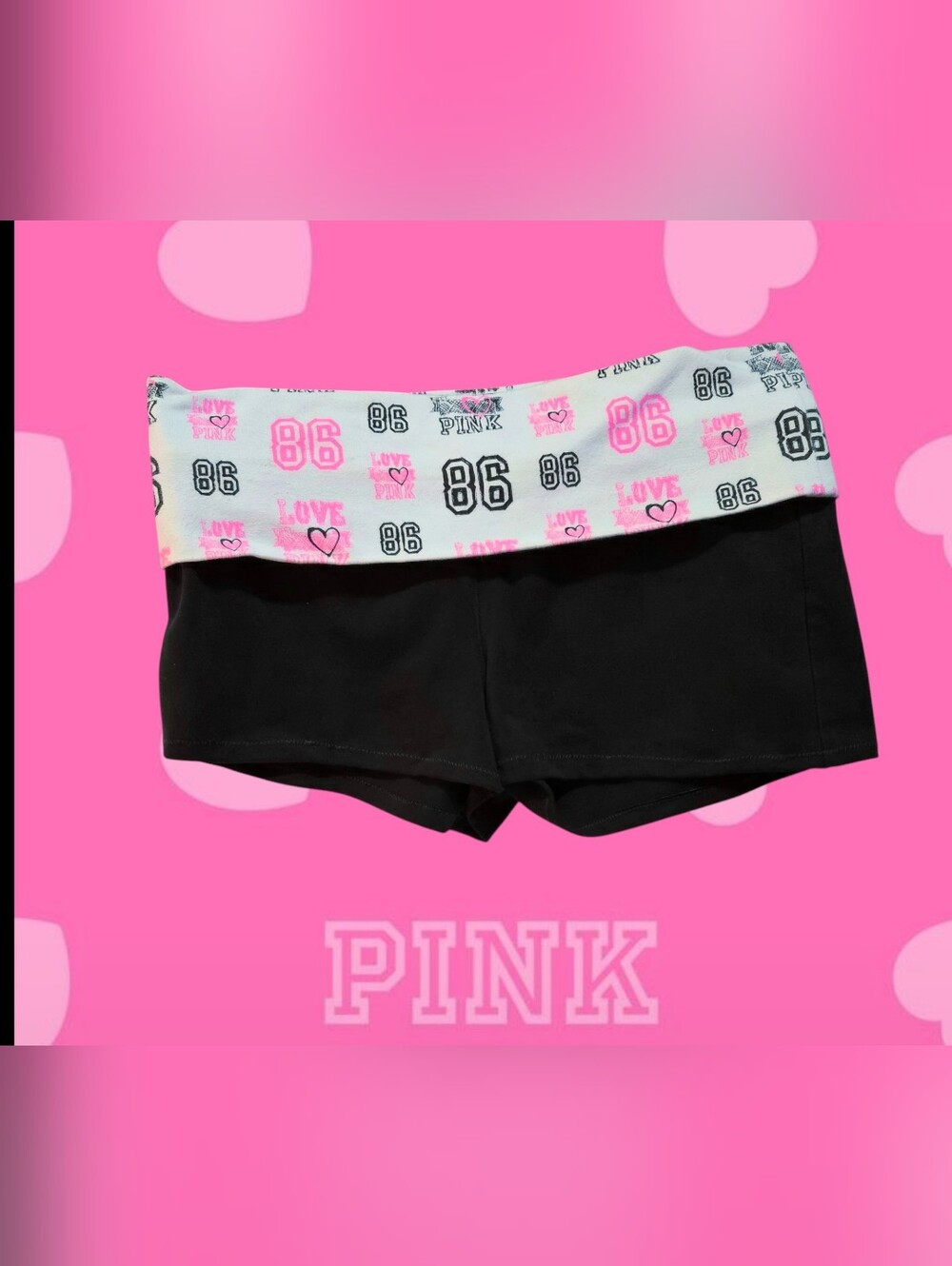 *Victoria's Secret PINK fold-over yoga Pink & White 86", "LOVE PINK"